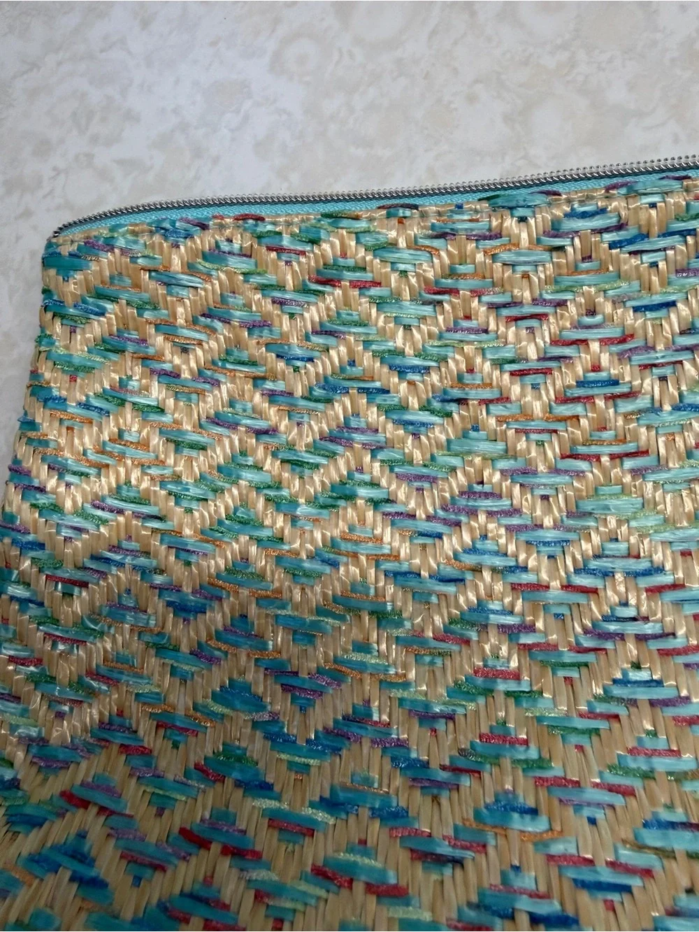 Lancôme Turquoise Tassel Woven Straw Clutch cosmetic case woven
